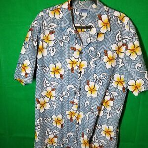 Hawaiian Vintage Shirt Co. Men's Blue Floral Camp Button Up XL Shirt, Tropical